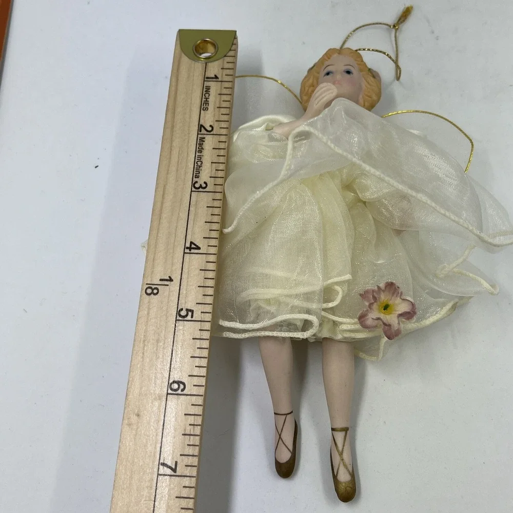 Kurt S Adler Porcelain Angel Christmas Ornament Cream Pink‎ Floral Dress J8873